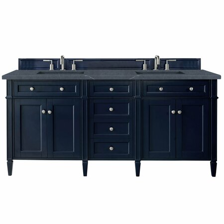 JAMES MARTIN VANITIES Brittany 72in Double Vanity, Victory Blue w/ 3 CM Charcoal Soapstone Quartz Top 650-V72-VBL-3CSP